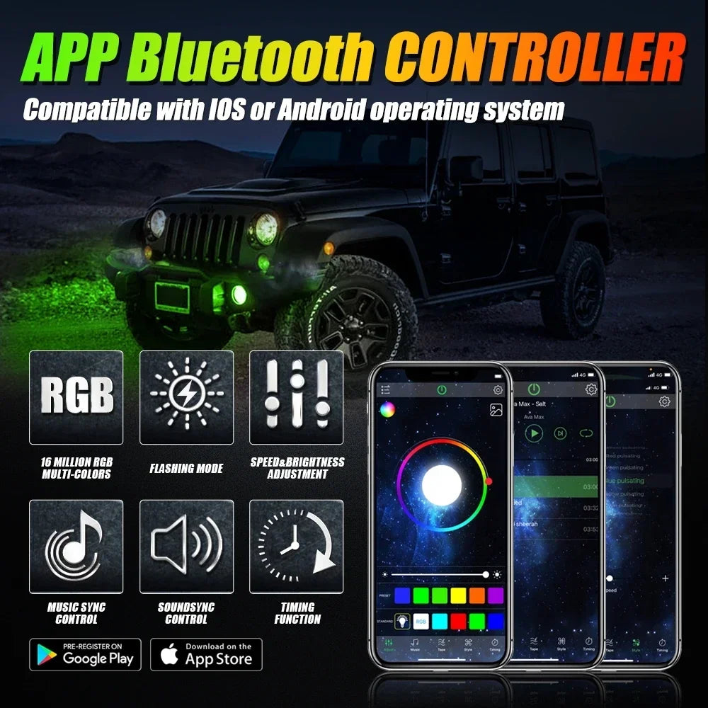 For Jeep Wrangler Jk 2007-2017 4 Inch Fog RGB Halo Ring Turn