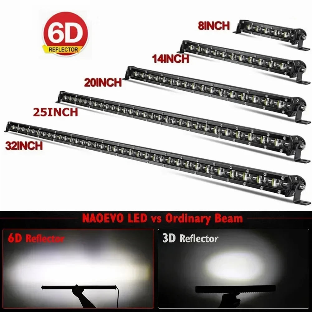 For Motorcycle 6D Ultra Strip Bar Inch Driving Fog Work 4X4