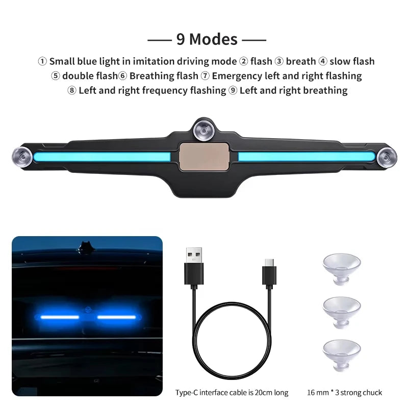 Solar Powered Warning Suction Cup Mount No Wiring Rear
