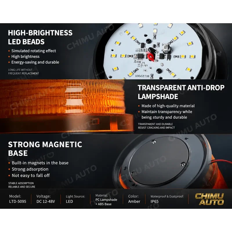 For School Bus Chimu lte-5095 Magnetic Warning Rotating Yellow