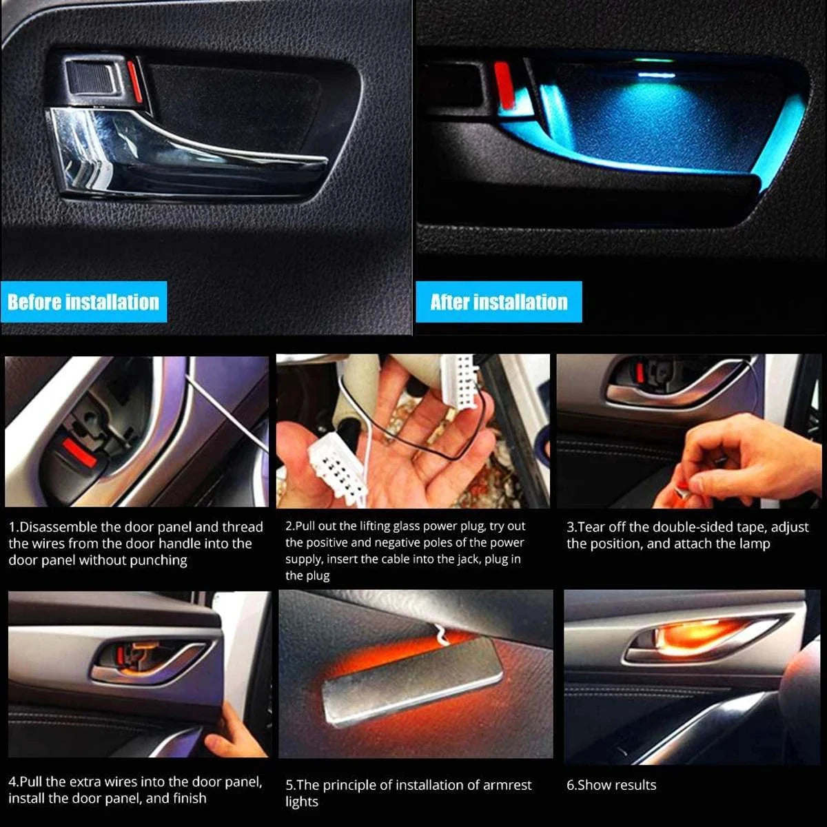 4PCS Armrest Interior Door Handle Lighting Inner Bowl Atmosphere