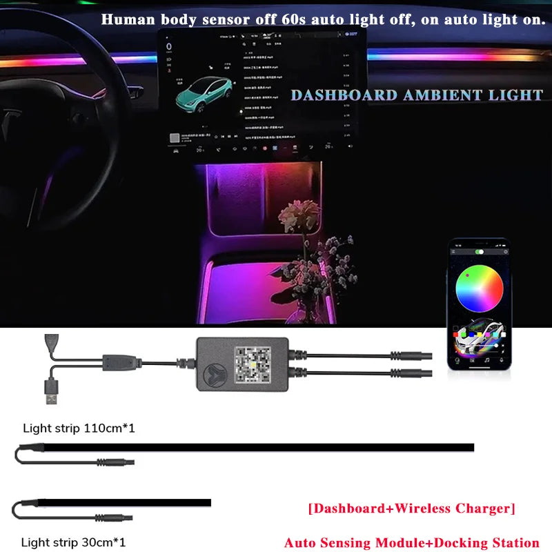 For Tesla Model 3 Y RGB Center Console Dashboard Wireless