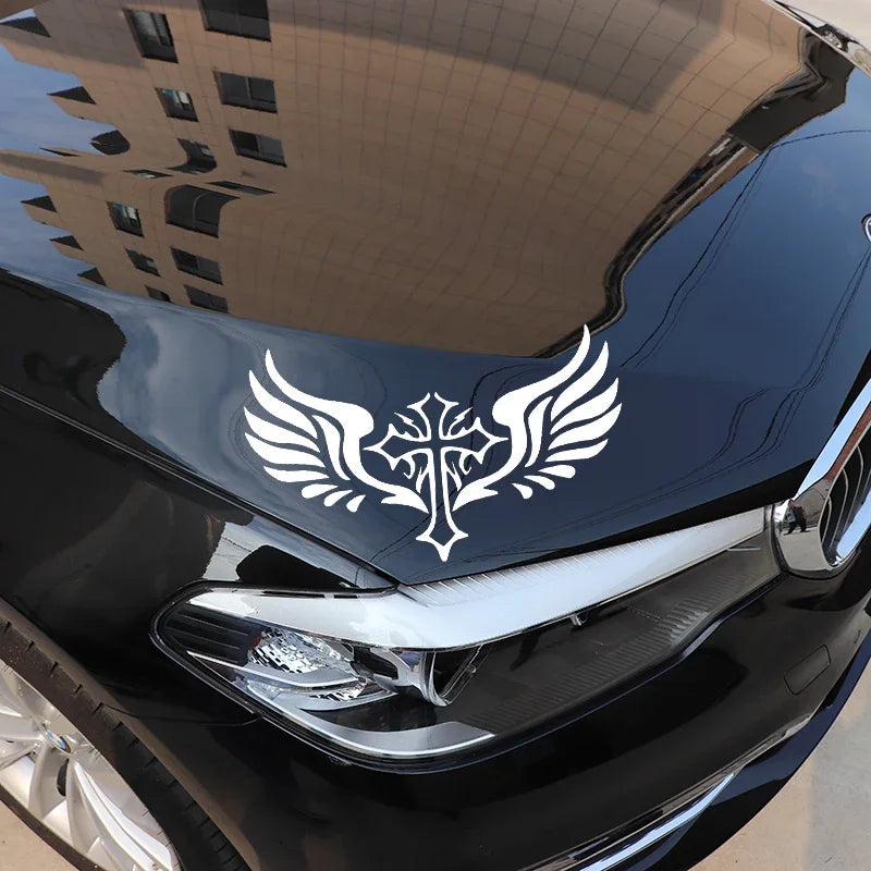 Cross Wings Rear Windshield Vinyl Decals Sticker 18.1x10.8cm