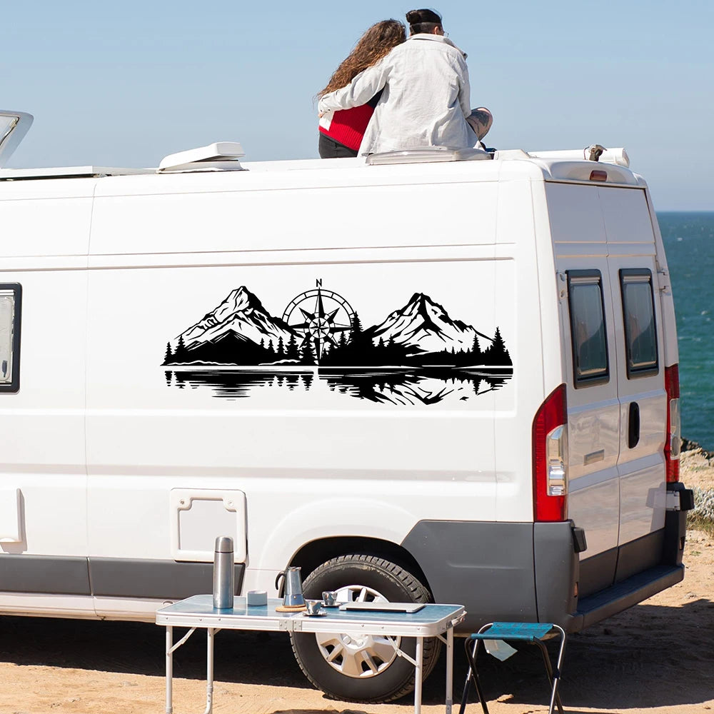 Large Mountain Range Lake Compass Camper Rv Sticker Decal
