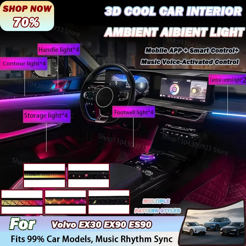For Volvo EX30 EX90 ES90 LED Interior Ambient Strip RGB Fiber