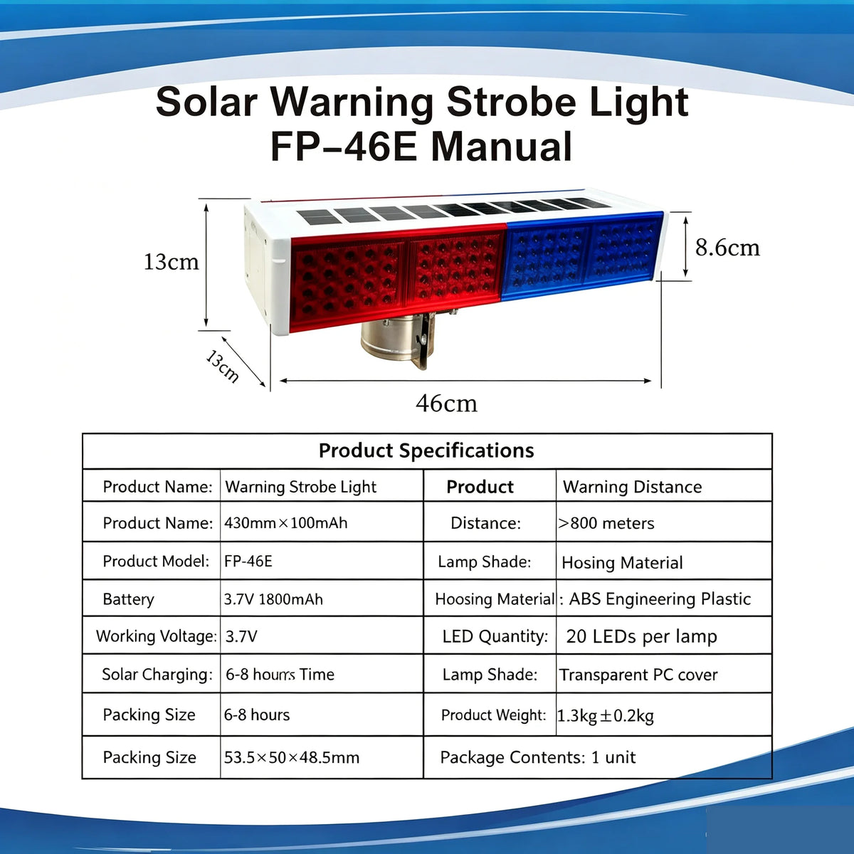Solar Warning Flash Red Blue double-sided Night Traffic Road