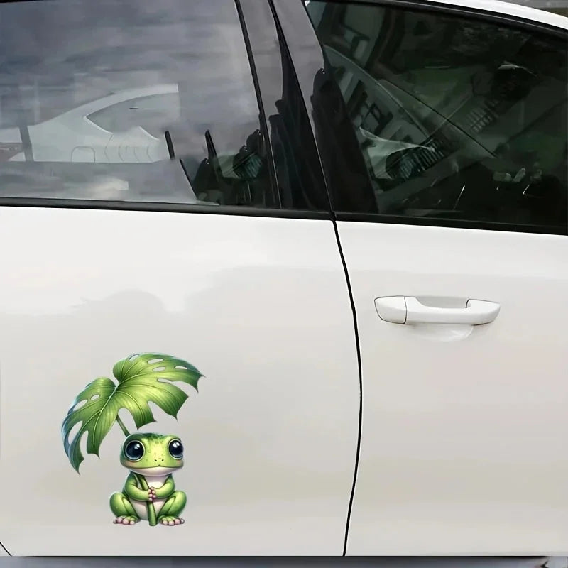 11x13cm Adorable Frog Holding Leaf Pvc Decal Durable