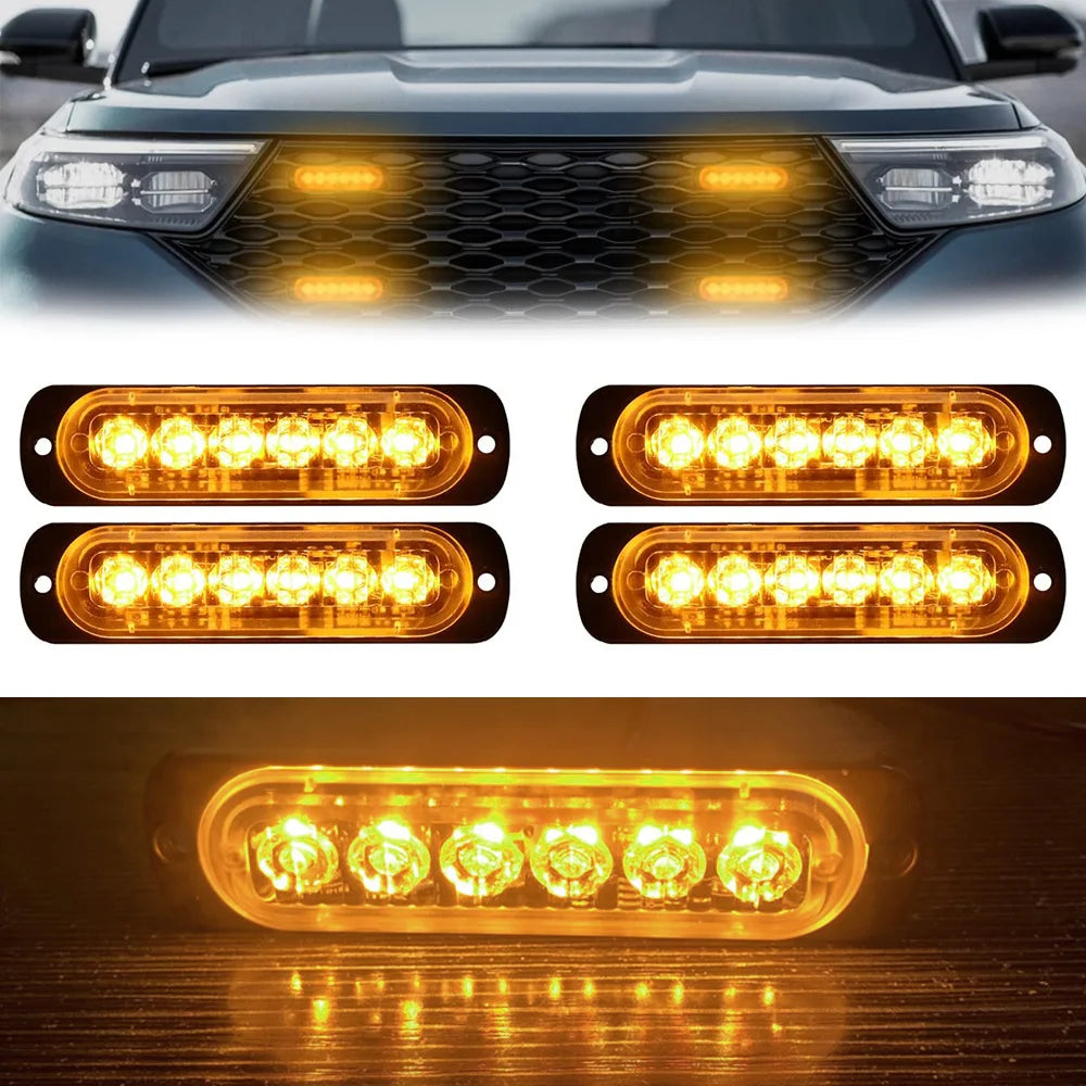For Grill 12-24V Strobe Bar Truck Safty Signal Yellow Beacon