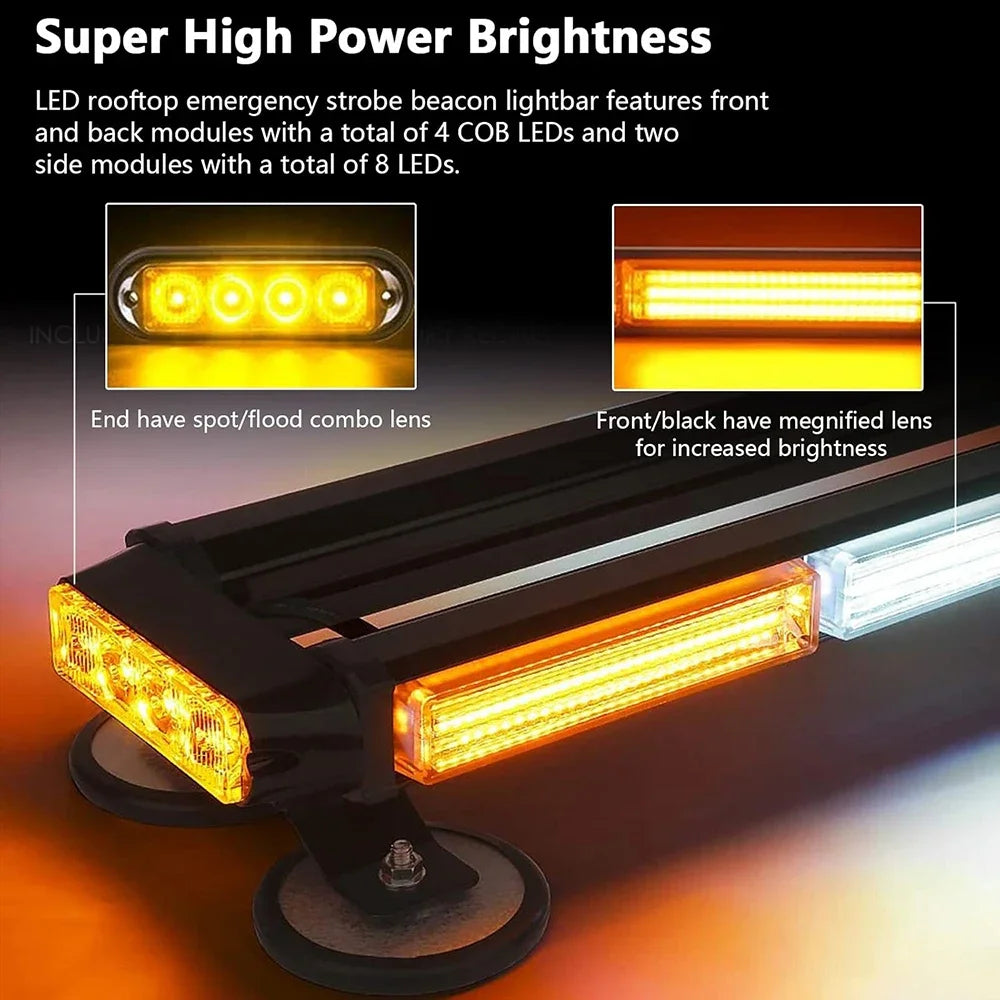 20inch Magnetic Emergency Strobe Bar 12-24v Cob Side Roof