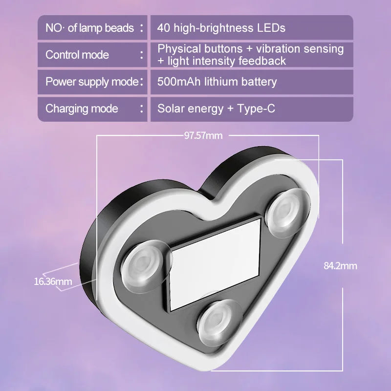 Solar Powered heart-shaped Neon Atmosphere Triangle Window Rear