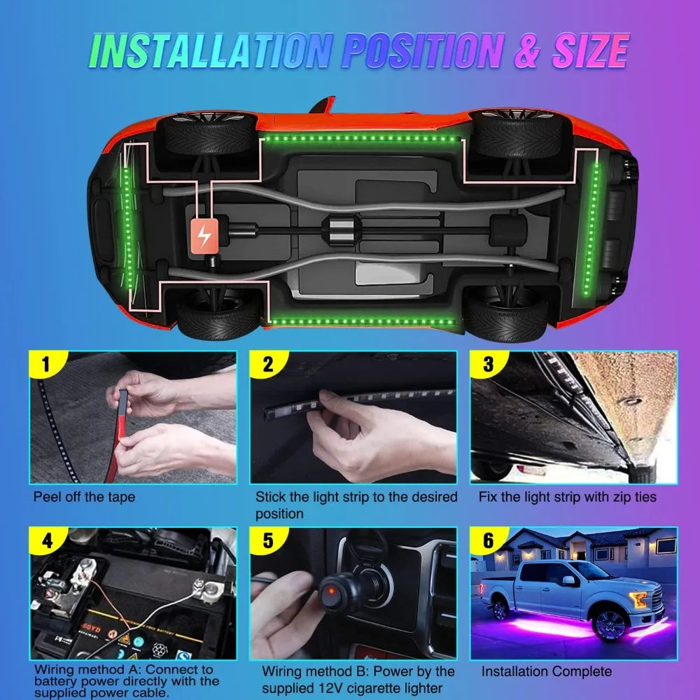 Underglow Neon Accent Strip Atmosphere APP Remote Control RGB