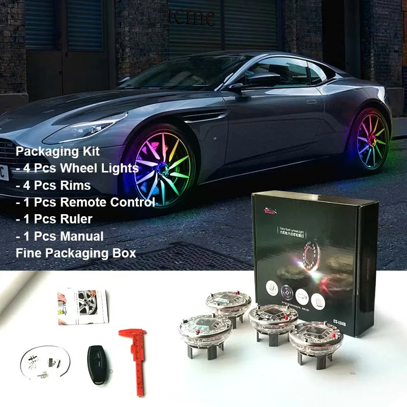 4PCS Wheel RGB Ambient Remote Control Flash Hub Solar