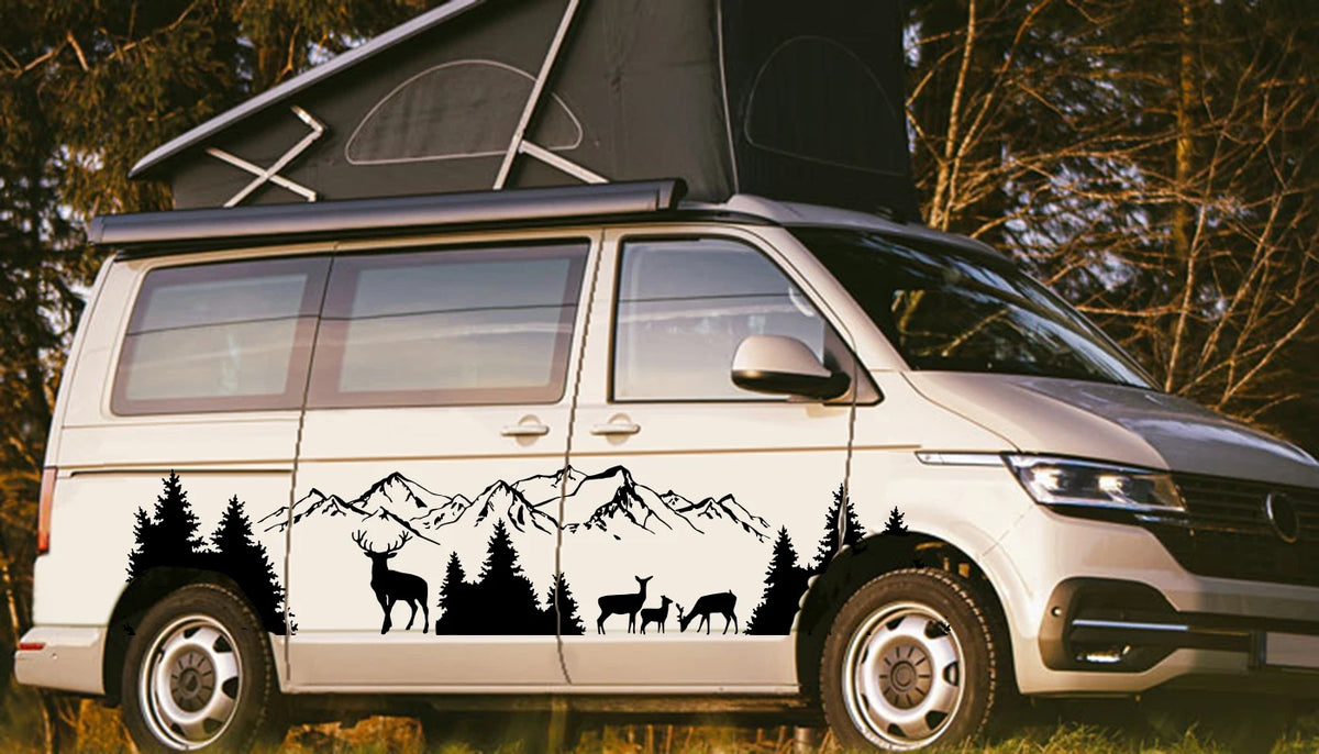 Large Mountain Tree Deer Forest Van Rv Sticker Travel