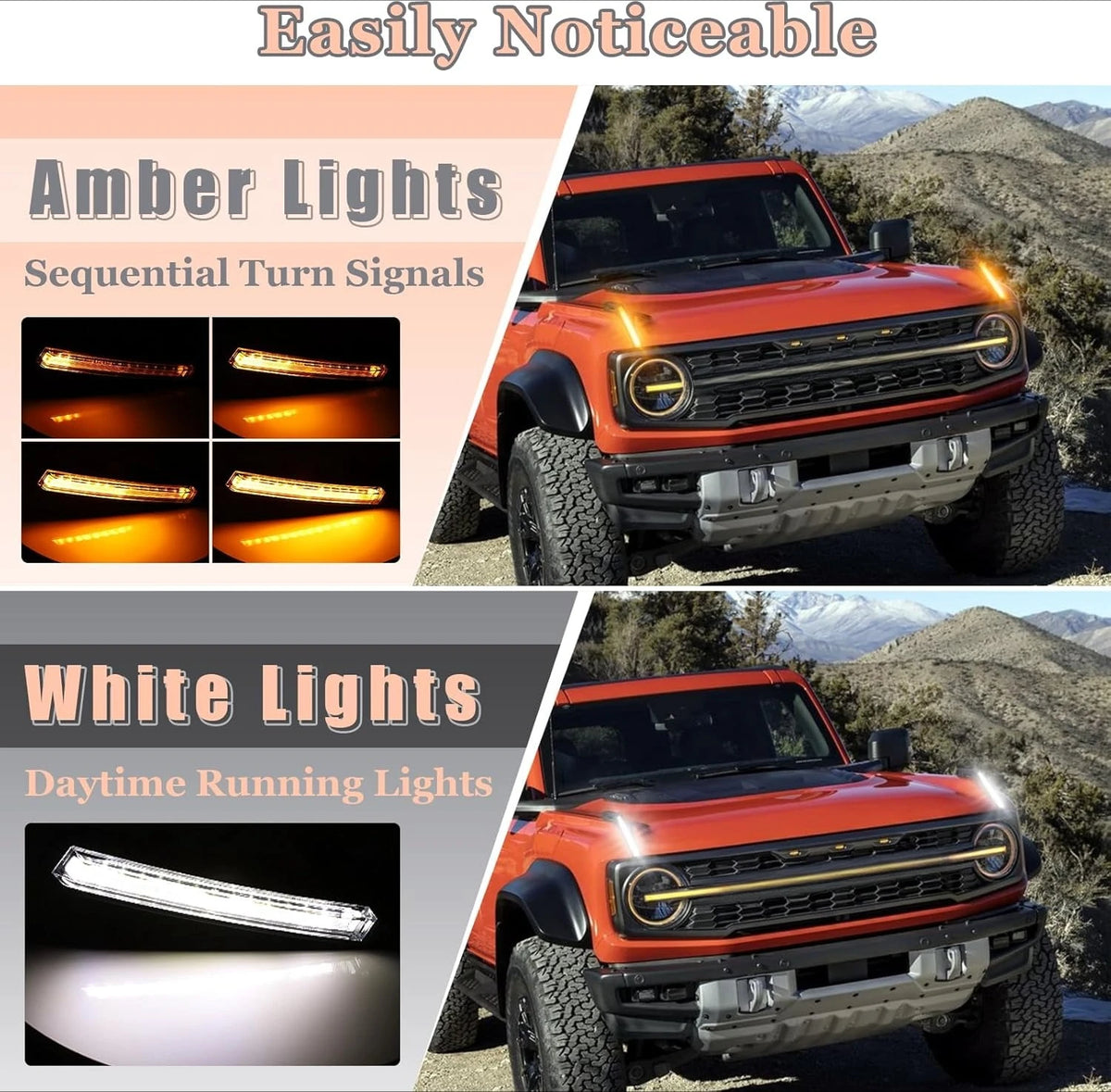 For Ford Bronco 2025 2021-2026 Black Hood Fog Amber Turn Signal