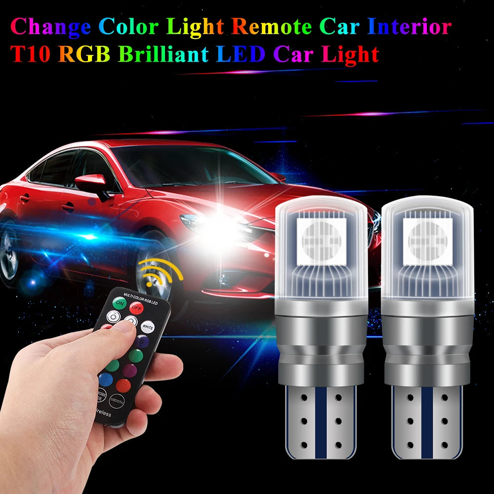 2PCS T10 RGB 12V Remote Control Indicator W5W Automobiles