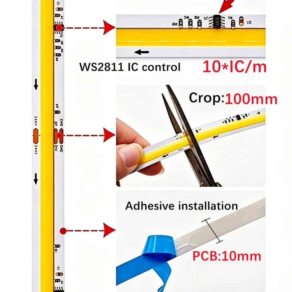 20m-5m dc24v WS2811 Ic Cob Strip 360leds M Addressable