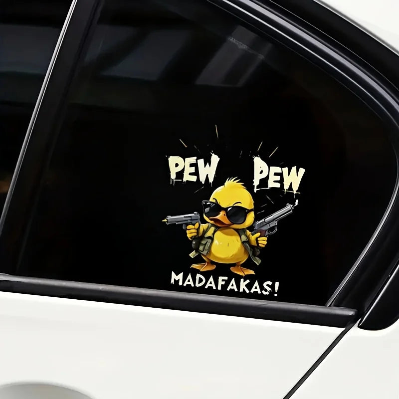 1PC Fully Armed Duck Sticker Pew Funny Cartoon Matte