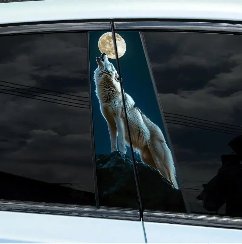 1PC Waterproof Wolf Howling At Moon b-pillar Sticker Scratch