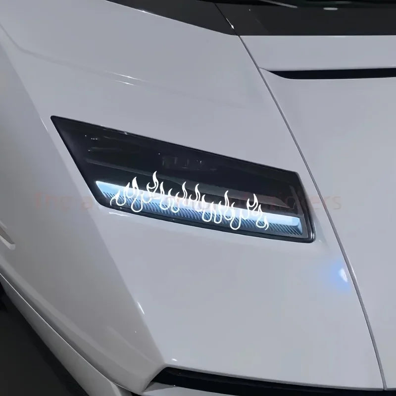 2PCS Set White Flame Waterproof Vinyl Stickers Taillight Body