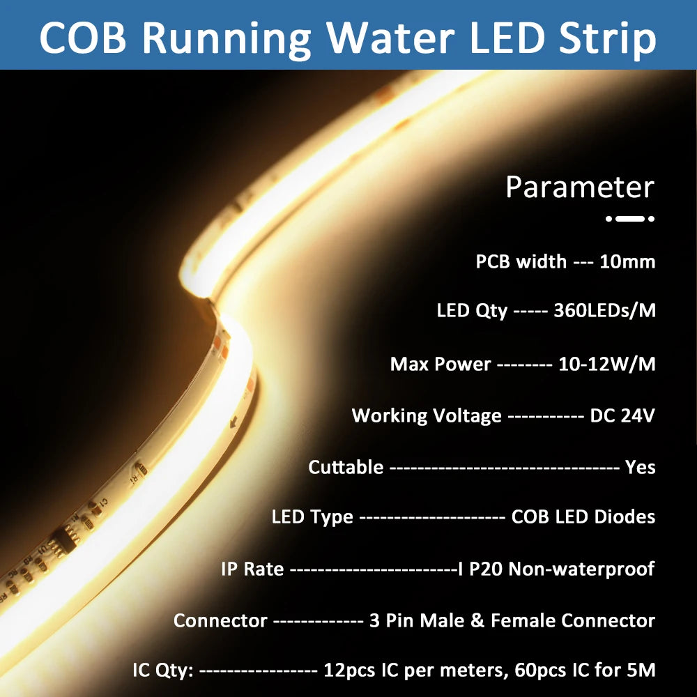 For Stairway Lighting Cob Running Water Flow Stair Strip 24V