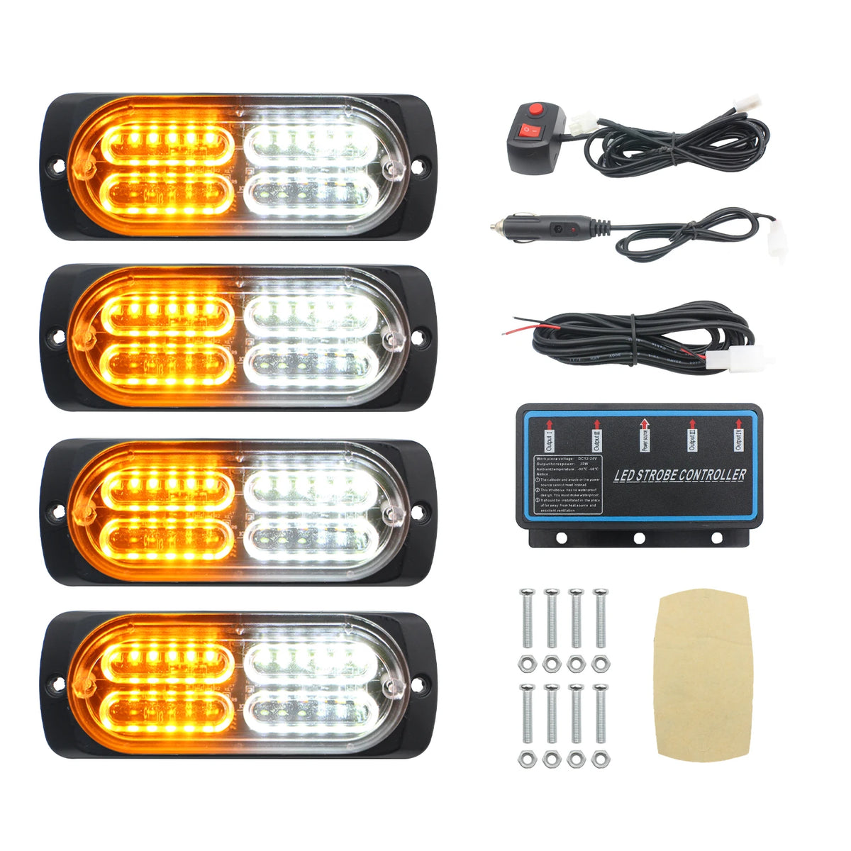 Laikes 4PCS Amber Strobe Warning Kit Controller 12-24v Waterproof