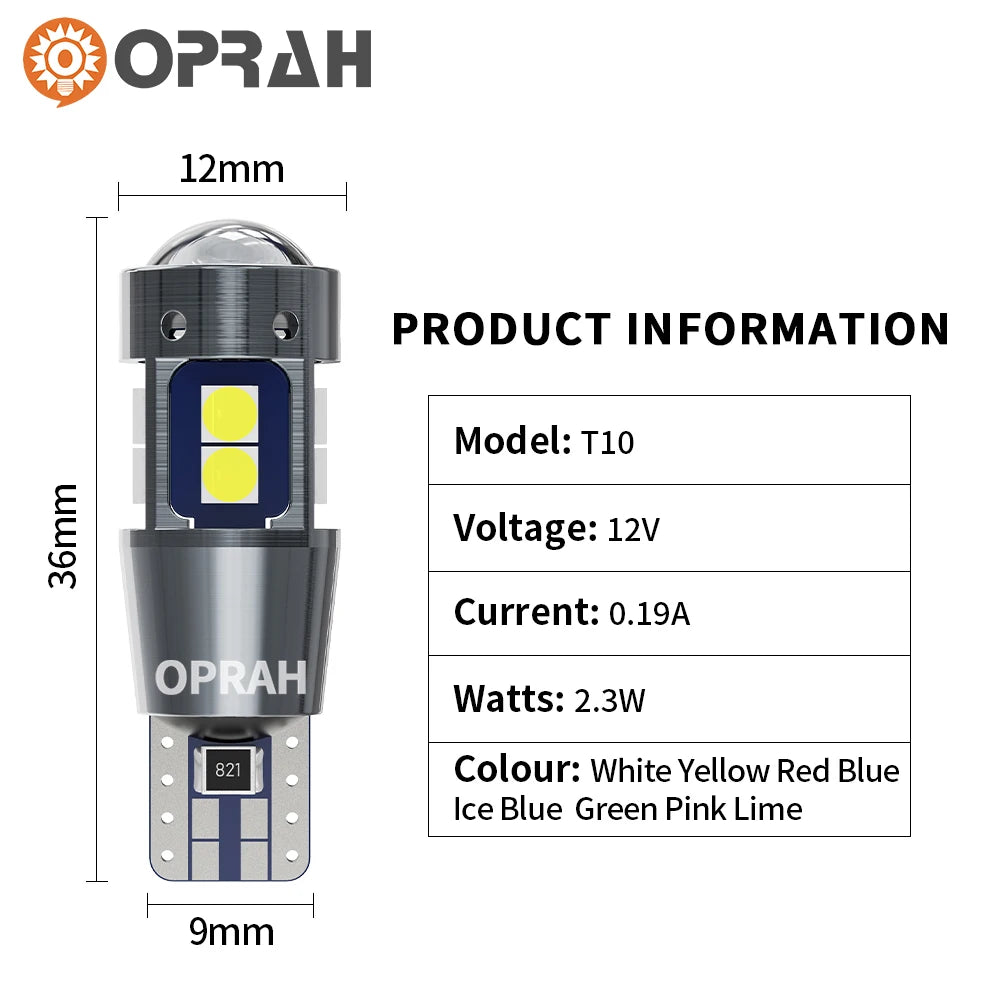 Oprah 5PCS T10 W5W Canbus No Error 3030SMD Interior