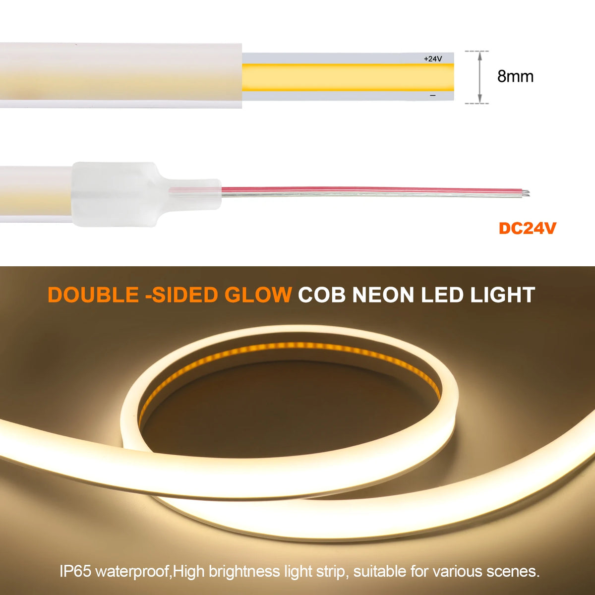 12V 24V Cob Strip Double Side Glow Waterproof Flexible