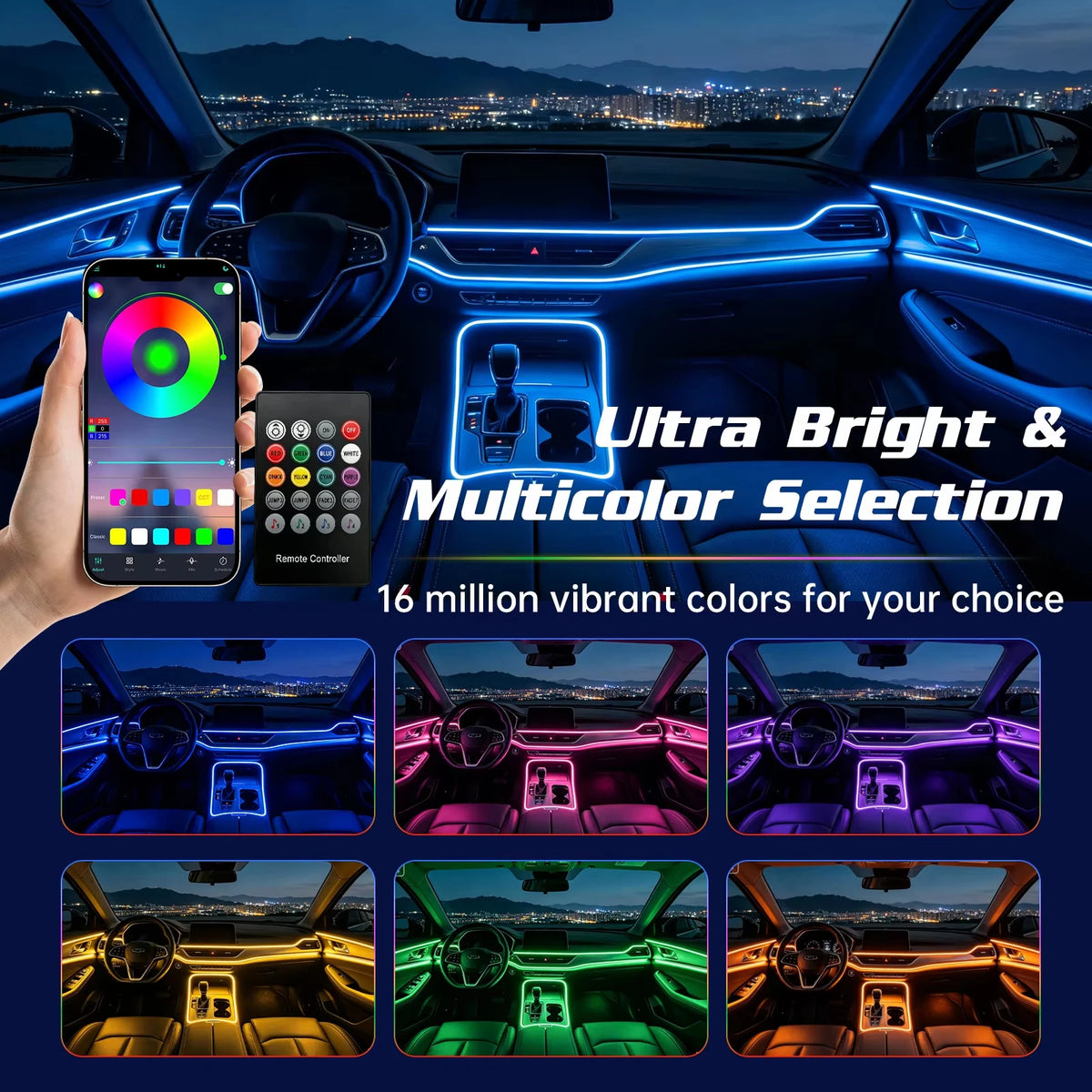 RGB Ambient Strip Kit Million Colors Interior APP Remote