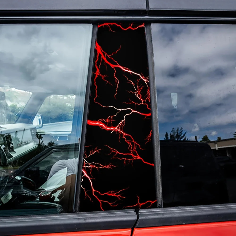 2-piece Red Lightning Decal Set easy-paste b-pillar Sticker