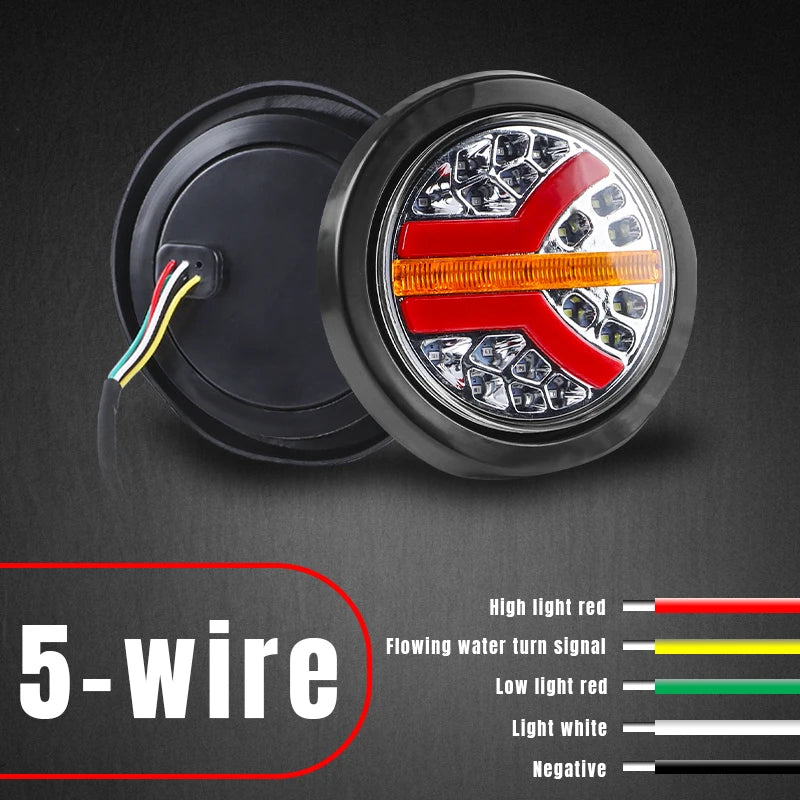 For Lada Inch Round Tail Amber Red Taillight 12V 24V Stop