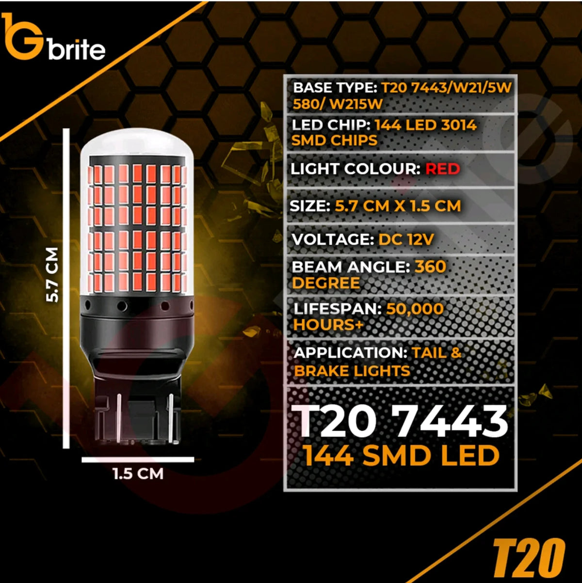 2X Red Stop Tail Bulb T20 Wedge W21 5W