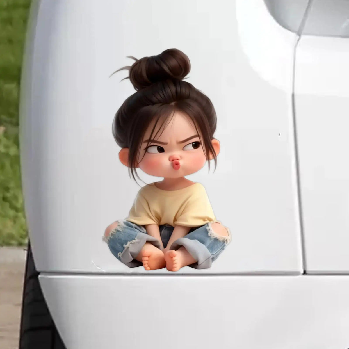 Cute Pouting Girl Pattern Decal Waterproof Vinyl Sticker 2D