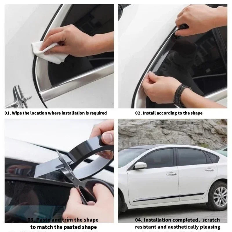 Stickers Bright Black Window Edge Protector Trim Body Door
