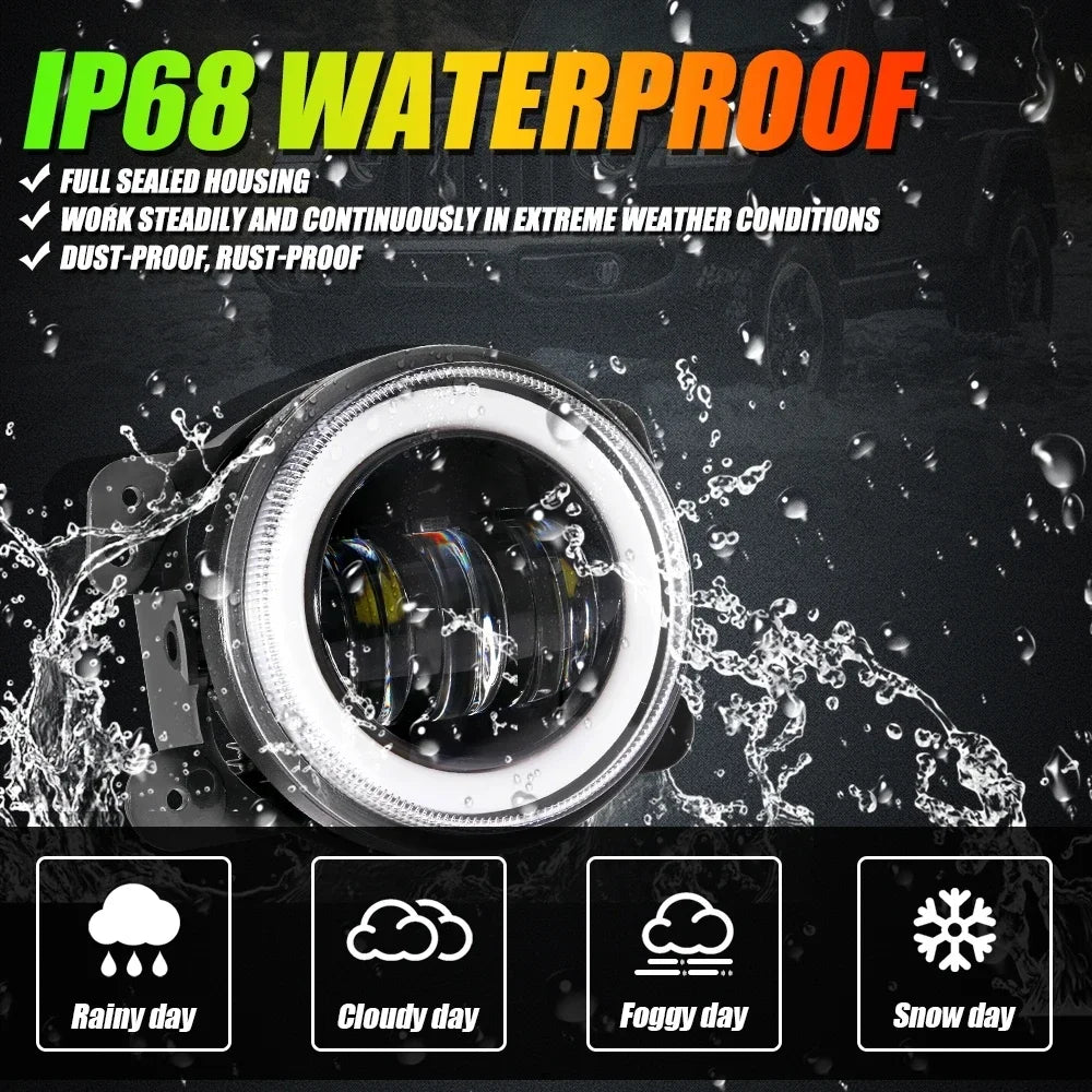 For Jeep Wrangler Jk 2007-2017 4 Inch Fog RGB Halo Ring Turn