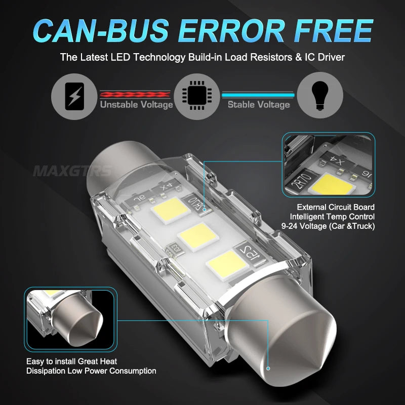 2X C5W Festoon C10W Canbus 44MM 3030 Smd Interior