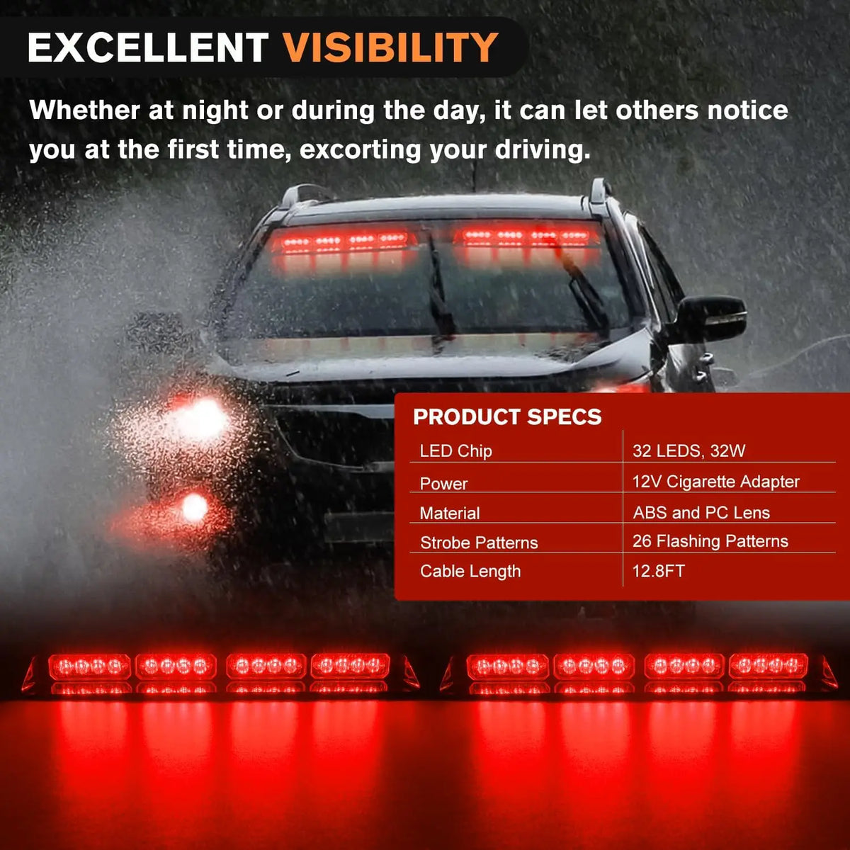 Nilight 32LED Emergency Dash Strobe Controller Suction Cups