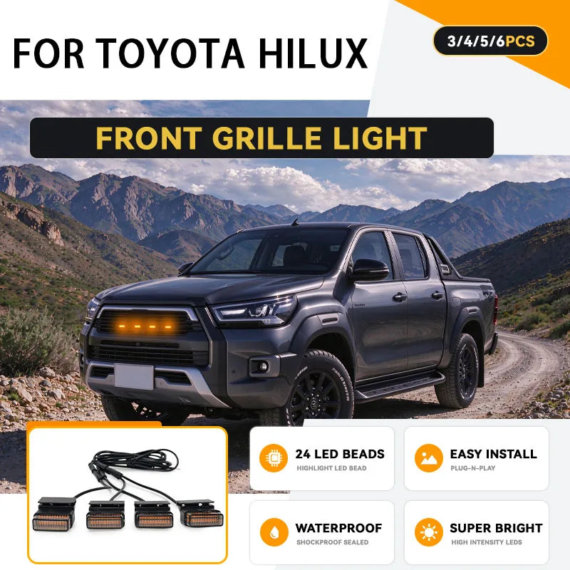For Toyota Hilux Front Grille Light 24 Amber White Daytime