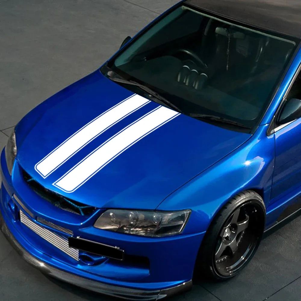 2PCS Sports Racing Engine Hood Stripe Sticker Waterproof Pvc
