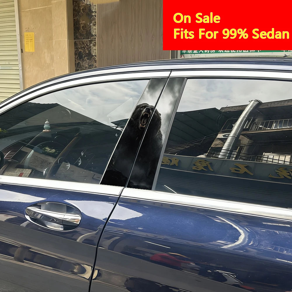 2PCS Fierce Aggressive Black Bear Window Pillar Sticker Fit