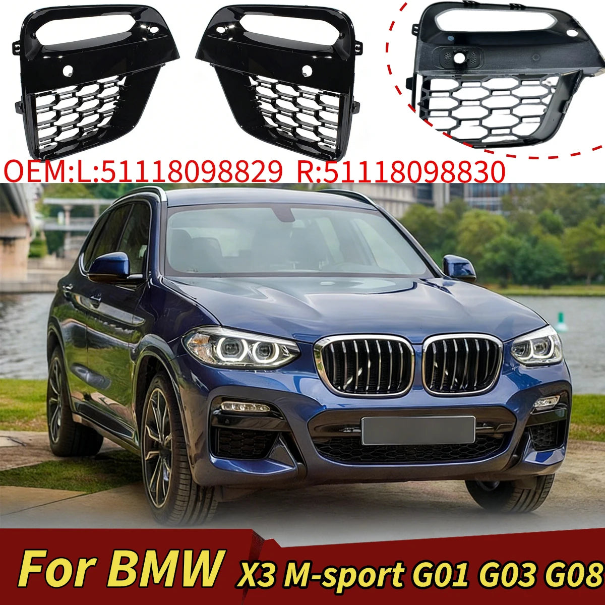 For BMW X3 M-SPORT G01 G03 G08 Fog Frame Front Bumper Lampshade