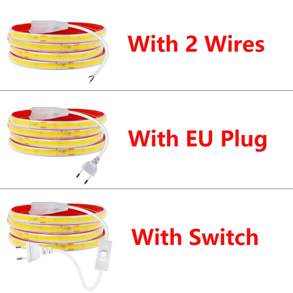 220V Cob Strip Waterproof 0.5m 5M 10M 20M 40M