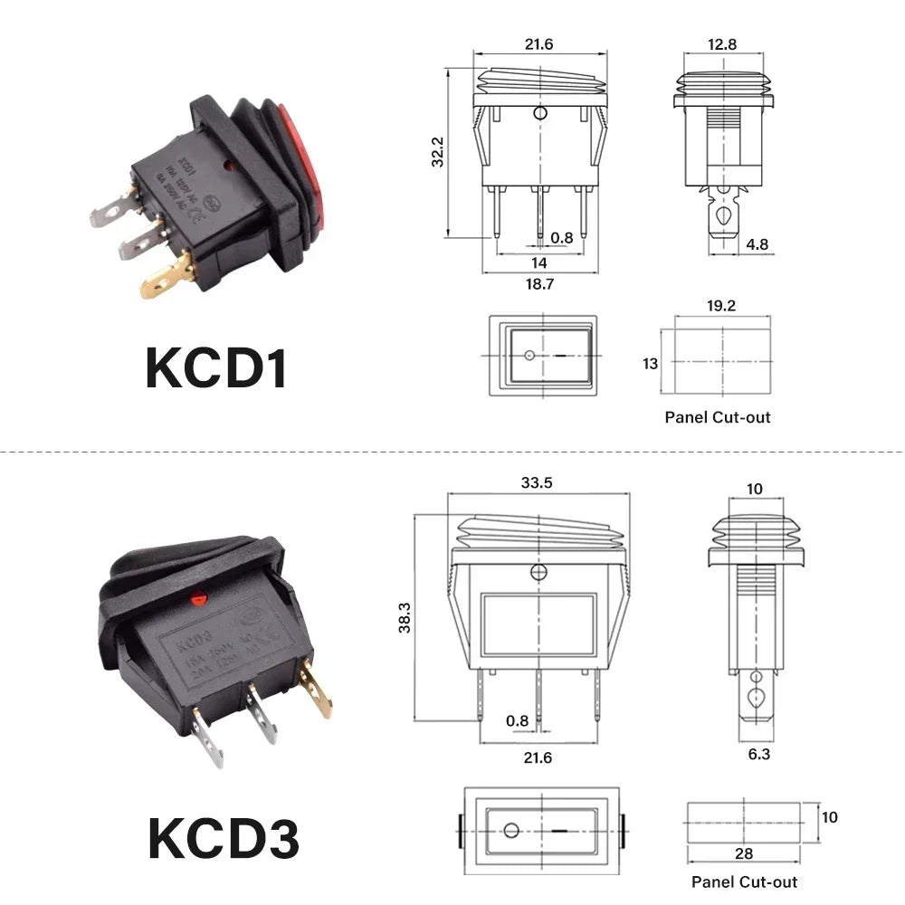 kcd1 kcd3 Waterproof 12V 24V 220V Button Switch Rocker