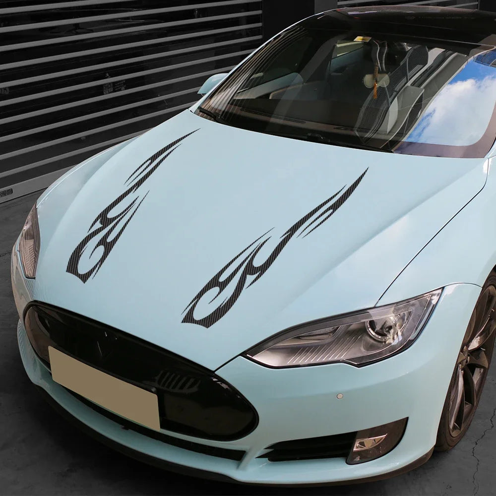 Engine Hood Stripe Sticker Flame Pattern Racing Sports Body