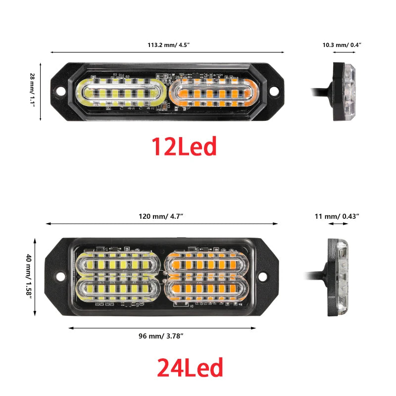 4X 12LED 24LED Grille Strobe Emergency Warning