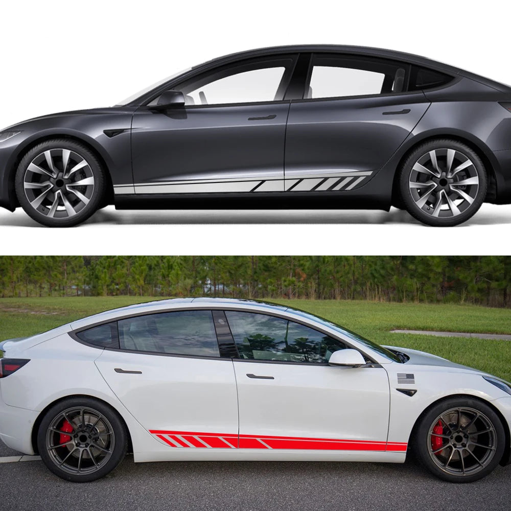 For Tesla Model 3 Y X 3PCS Hood Body Vinyl Stickers Racing Set