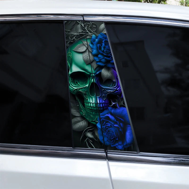 2PCS Skull Rose b-pillar Decal Vinyl Waterproof Covering