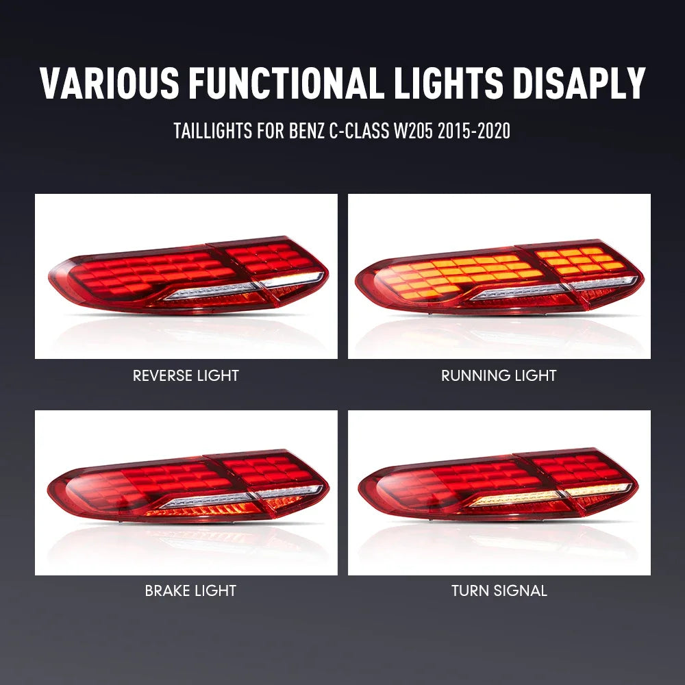 For Benz C-class W205 15-20 Drl Pair Tail Reverse Brake Turning
