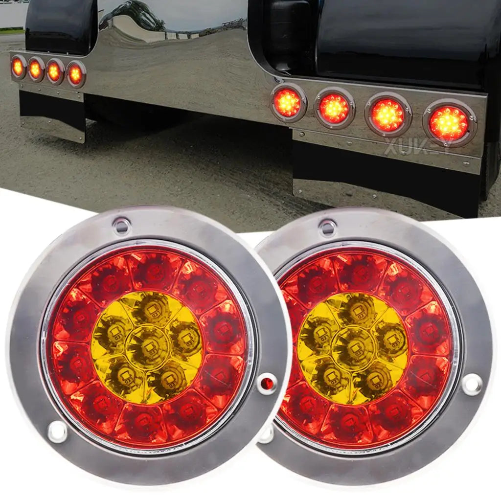 Pair 12V 24V Round Red Amber Tail Brake Rear
