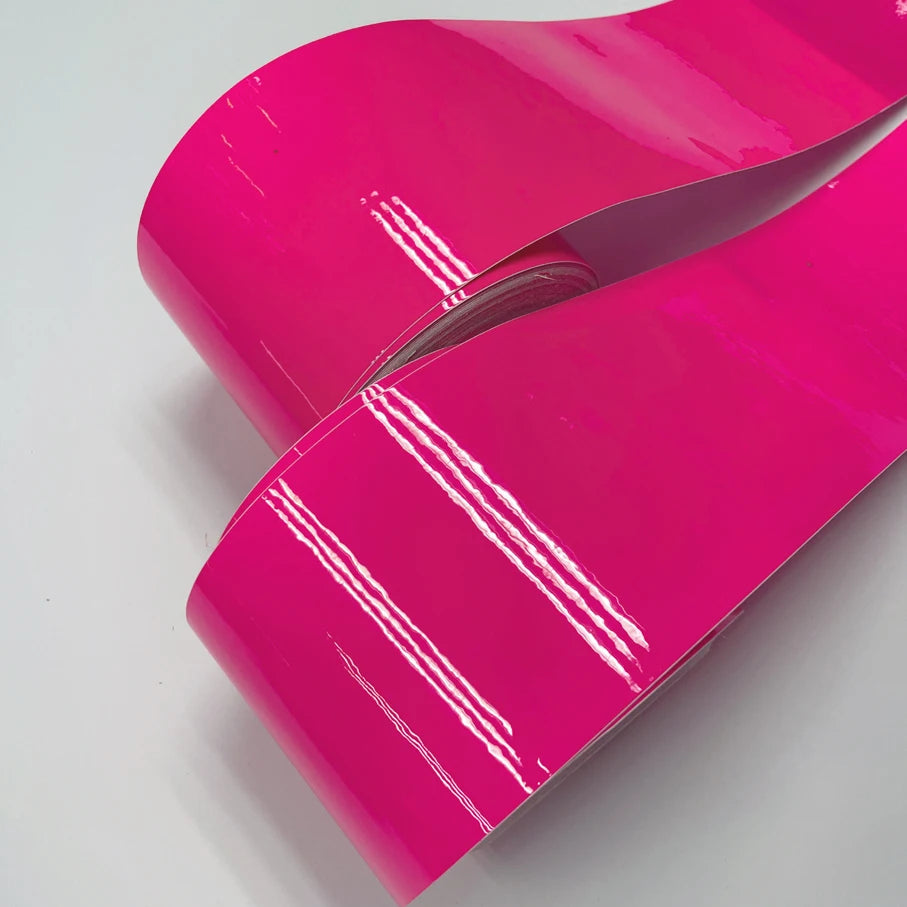 10CM Width Glossy Neon Pink Fluorescent Vinyl Wrap Sticker