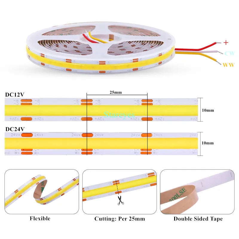 Cob Cct Strip dc12v 24V 608 M 5M 10M